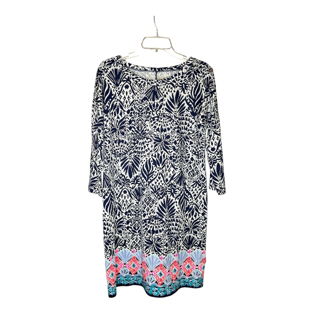 Lilly Pulitzer Vivvy Navy Blue/White/Pink 3/4 Sleeve Dress SZ M